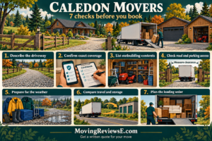 Caledon moving checklist: Describe the driveway; Confirm exact coverage; List outbuilding contents; Check road and parking access; Prepare for the weather; Compare travel and storage; Plan the loading order.
