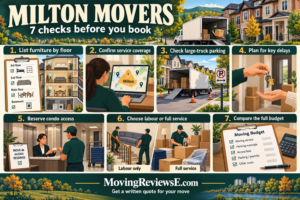 Milton moving checklist: List furniture by floor; Confirm service coverage; Check large-truck parking; Plan for key delays; Reserve condo access; Choose labour or full service; Compare the full budget.