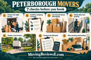Peterborough moving checklist: choose the service, confirm company contacts, list belongings, check stairs and parking, assess rural access, compare the quote, and plan packing.