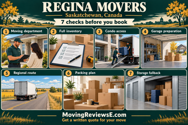Regina, Saskatchewan moving checklist: Moving department, Full inventory, Condo access, Garage preparation, Regional route, Packing plan, Storage fallback.