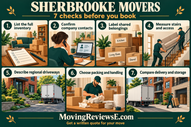 Sherbrooke moving checklist: List the full inventory; Confirm company contacts; Label shared belongings; Measure stairs and access; Describe regional driveways; Choose packing and handling; Compare delivery and storage.
